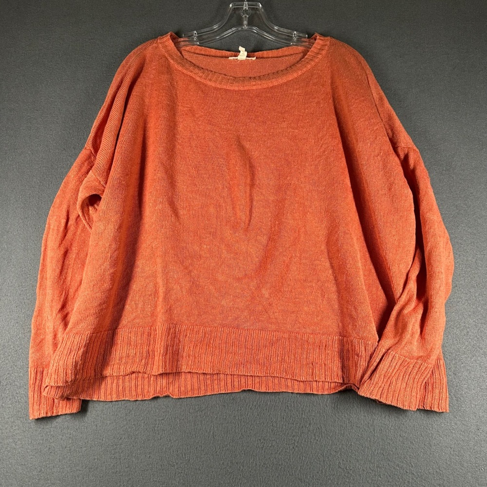 Eileen Fisher Oversized Sweater Womens L Orange Organic Linen Knit Crewneck